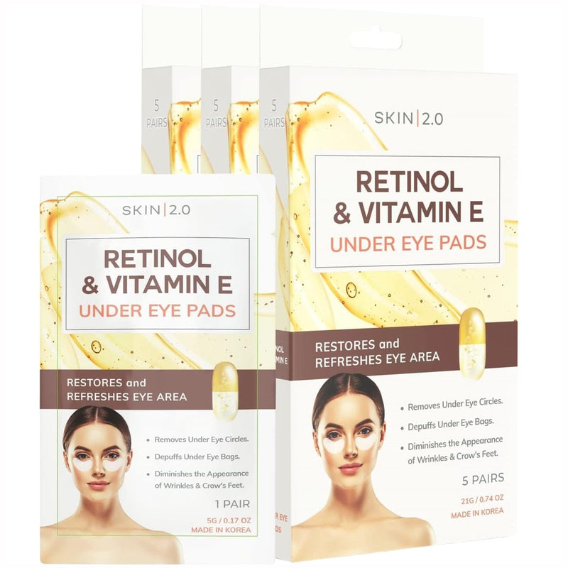 Retinol & Vitamin E Under Eye Patches - Dermatologist Tested - Anti-Aging - Depuffing, Reduce Fine Lines & Wrinkles, Dark Circles - Natural Ingredients - Korean Skin Care - All Skin Types - 15 Pairs Retinol & Vitamin E (15 Pairs)