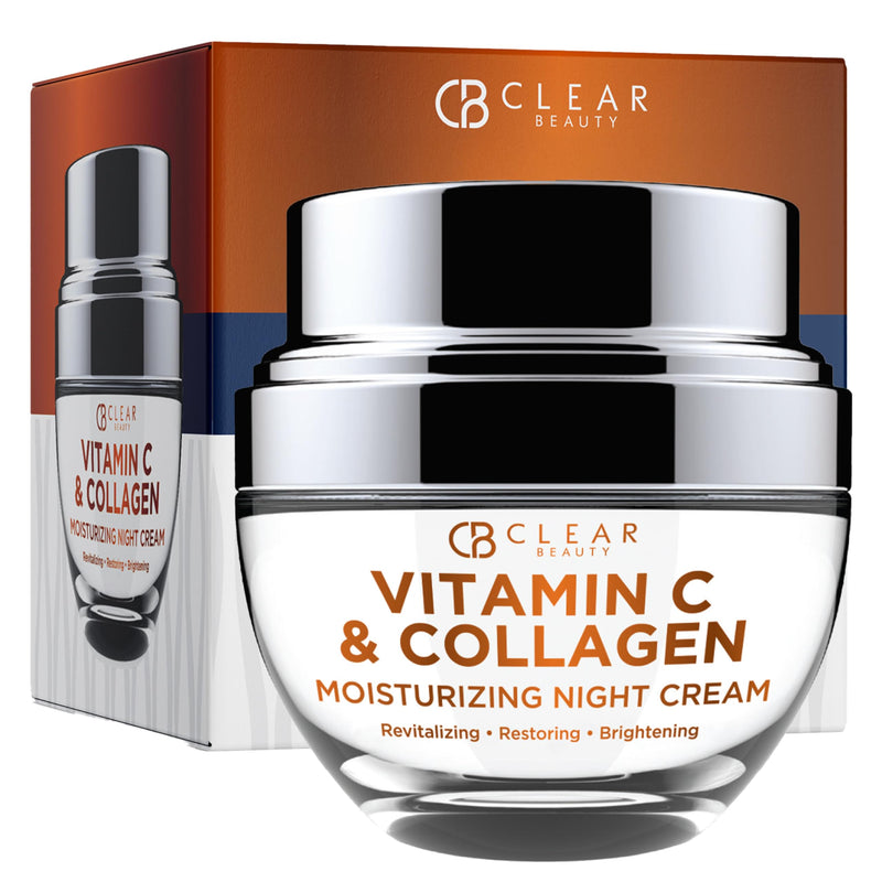 Clear Beauty Vitamin C & Collagen Face Moisturizer - Anti Aging Night Cream, Hydrates, Firms & Smooths Overnight - Dermatologist Tested, Korean Skin Care, Vegan, Clean Beauty - 1.69 Fl Oz