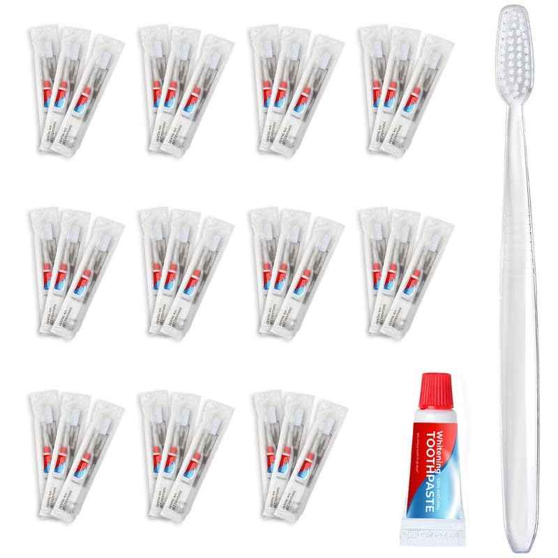 [Australia] - World Amenities - Bulk Disposable Dental Kit Bundle with Toothbrush and Toothpaste 1 Count (Pack of 24) Clear Frosted Sachet 
