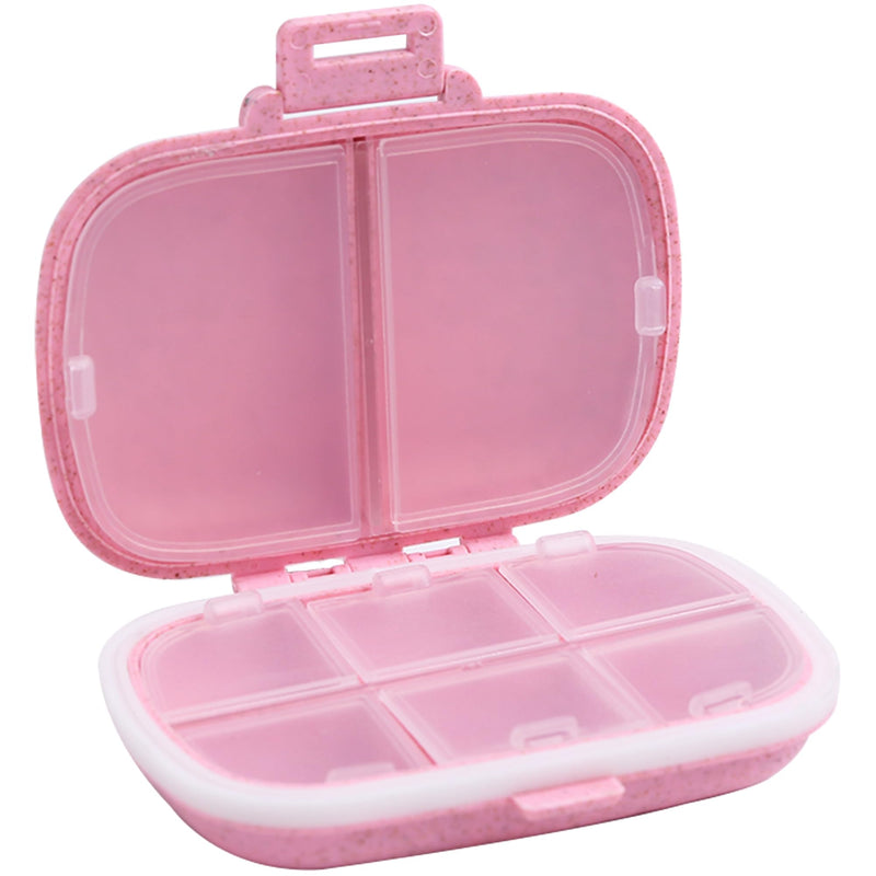 8 Compartments Travel Pill Organizer, Daily Pill Case Small Pill Box for Pocket Purse, Portable Pill Container Medicine Vitamin Organizer (Pink) Pink