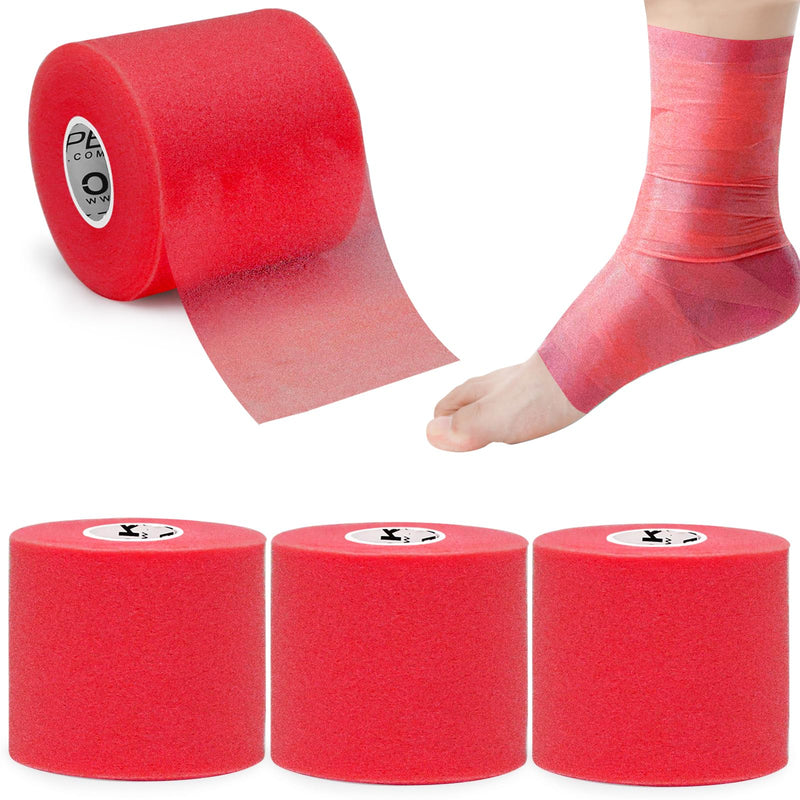 OK TAPE Pre Wrap Tape (4-Rolls, 120 Yards) - Athletic Foam Underwrap for Sports, Protect for Ankles Wrists Hands and Knees, 2.75 Inches - Red 2.75 Inch x 30 Yards