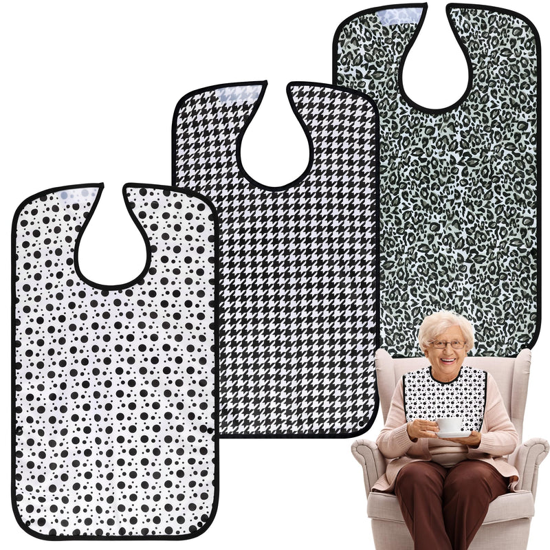 [Australia] - Adult Bibs - 3 Pcs Washable Clothing Protector with Crumb Catcher, Reusable Waterproof Large Feeding Adult Bibs Swallow Gird 