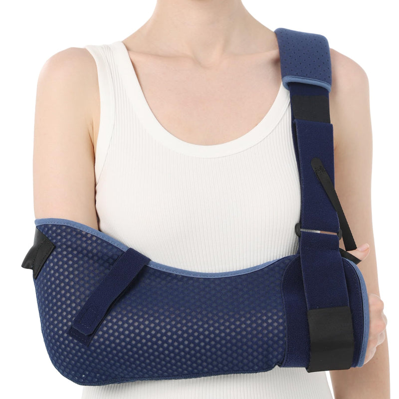 Velpeau Arm Sling Shoulder Immobilizer with Waist Strap, Ventilated & Breathable Design, Arm Support Brace for Shoulder, Rotator Cuff, Elbow, Hand injury (Mesh Version, Blue, Right, L: Bust 40-51″) Large Mesh Version-Right hand