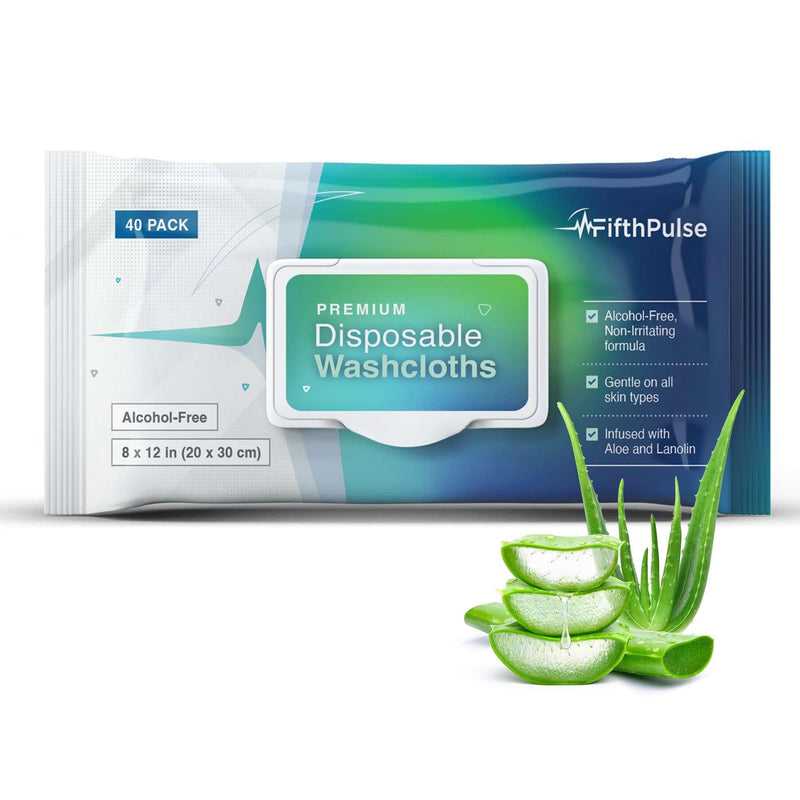 [Australia] - Disposable Body Wipes For Adults (1 Pack of 40) - Premoistened Body Wipes For Adult Bathing Infused With Aloe and Lanolin - Alcohol-Free Adult Wipes For The Elderly Extra Large - 8" x 12" Washcloths 40 Count (1 x 40 Pack) 
