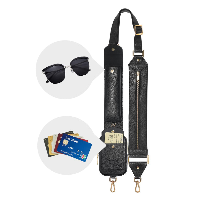 LUCKYCOIN Crossbody Purse Strap,Replacement Straps,Adjustable Vegan Leather Shoulder Strap with Purse Bags,Travel Belt Strap Black