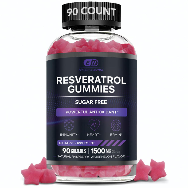 [Australia] - Resveratrol Gummies 1500mg - Sugar Free Resveratrol Supplement for Antioxidant Support, Immunity, Heart Health, Brain Function - Natural Raspberry Watermelon Flavor (90 Count) 