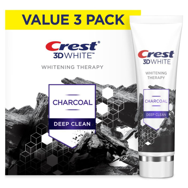 [Australia] - Crest 3D White Whitening Therapy Charcoal Deep Clean Invigorating Mint Teeth Whitening Toothpaste, 4.6 oz Pack of 3, Anticavity Fluoride Toothpaste, Gently Brightens Teeth, Strengthens Enamel 