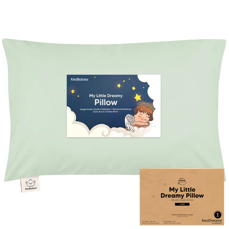 [Australia] - KeaBabies Toddler Pillow with Pillowcase, Jumbo 14X20 - Soft Organic Cotton Toddler Pillows for Sleeping - Machine Washable - Perfect for Travel, Toddler Bed Set (Sage) Sage 