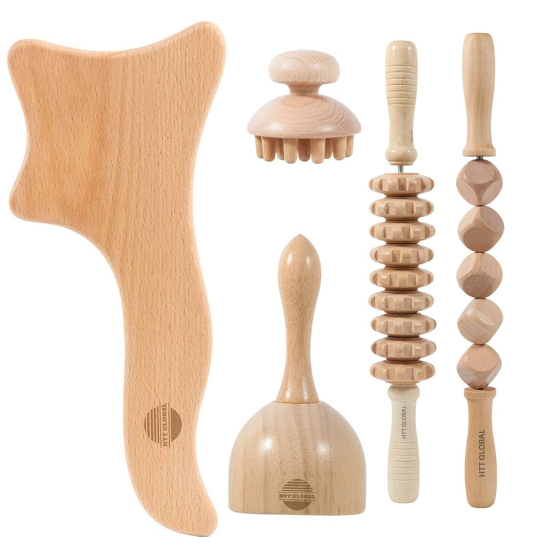 [Australia] - Wood Therapy Massage Tools, Maderoterapia Kit with Lymphatic Drainage Massager, Wooden Body Sculpting Tools, Pain Relief Wooden Massage Roller, Wood Therapy Tools for Body Sculpting & Shaping (5Pcs) 