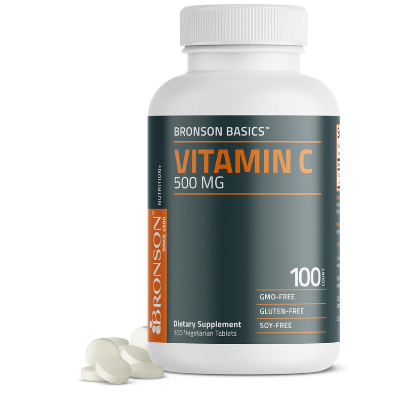 Bronson Vitamin C 500 mg Immune & Antioxidant Support, Non-GMO, 100 Tablets | Daily Vitamin C Replenishment, Vegetarian Formula, Gluten-Free & Soy-Free 100 Count (Pack of 1)