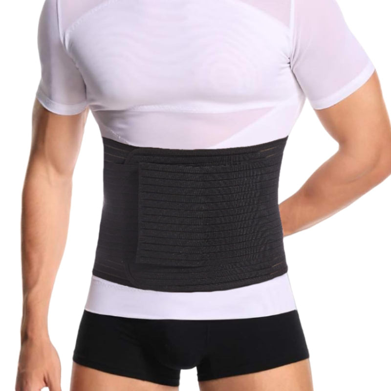 Reian Men's Abdominal Binder for Post Surgery,Compression Wrap Abdomen Waist Support Belt for Hernia Surgery, Abdominal Injuries (Black, X-Large) Black