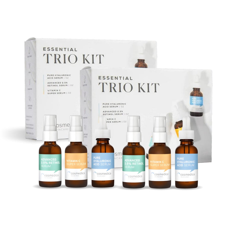 Cosmedica Skincare Facial Serum Trio Set – Vitamin C, Retinol & Hyaluronic Acid Serums for Face – Hydrating & Smoothing Skincare – Vegan, Cruelty Free (6 x 1.47 oz) 1.47 Fl Oz (Pack of 6)