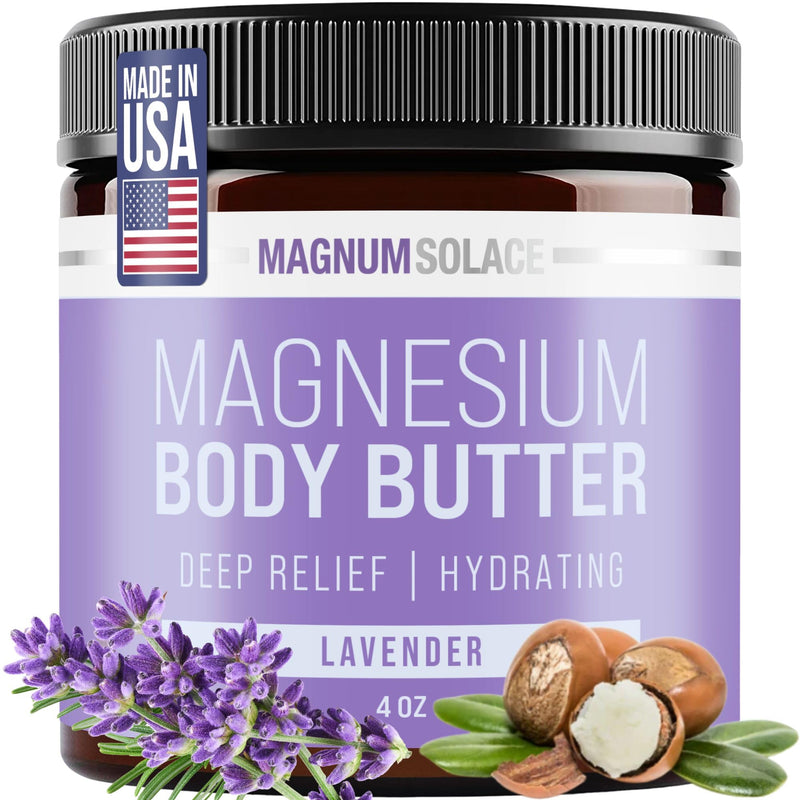 Magnum Solace Magnesium Body Butter - Nighttime Magnesium Cream - Lightly Scented (Lavender) Lavender