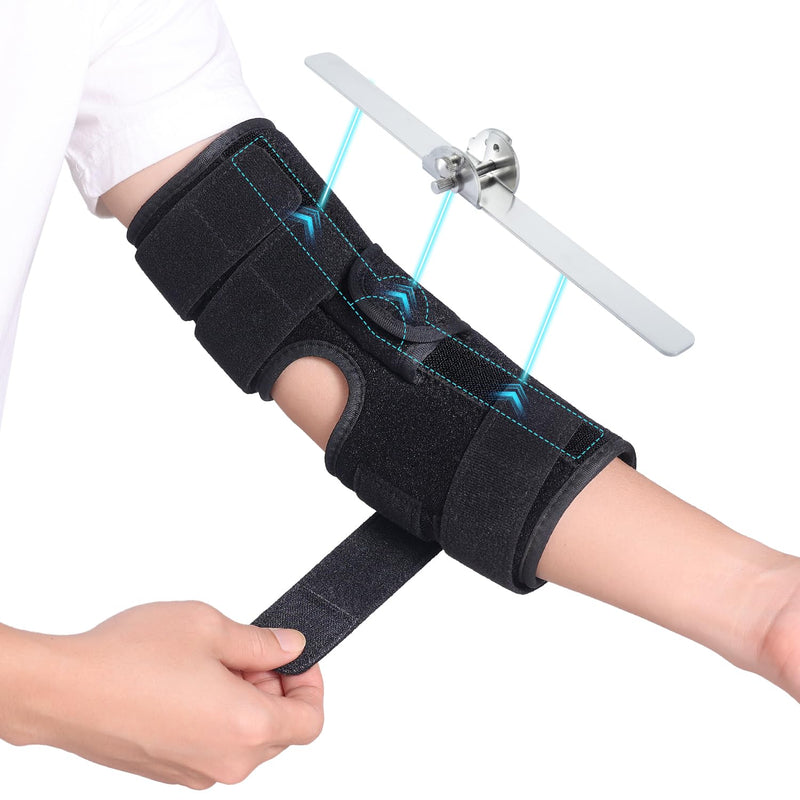 [Australia] - Cubital Tunnel Syndrome Elbow Brace, Ulnar Nerve Entrapment Splint, Elbow Immobilizer for Night Sleeping and Day Working, 4 Angles Adjustable, Fit Women & Men, Right & Left Arm - M Black 