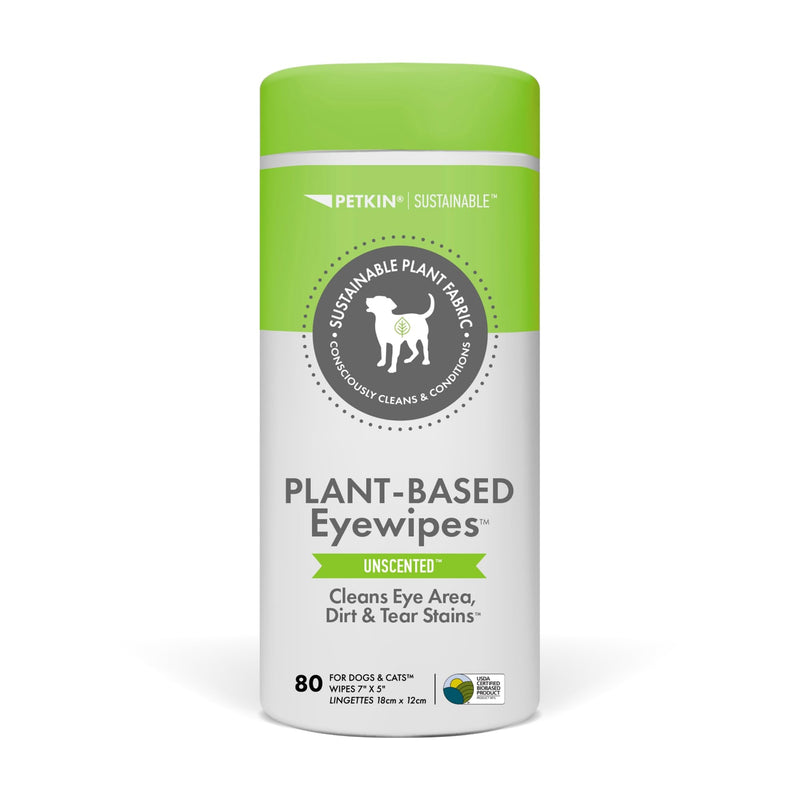 Petkin Plant-Based Eyewipes, 80 Wipes - Biobased & Sustainable Pet Eye Wipes for Dogs & Cats - Cleans Eye Area, Dirt & Tear Stains - Consciously Cleans & Conditions - Easy to Use - Unscented 1 - PawsPlanet Australia