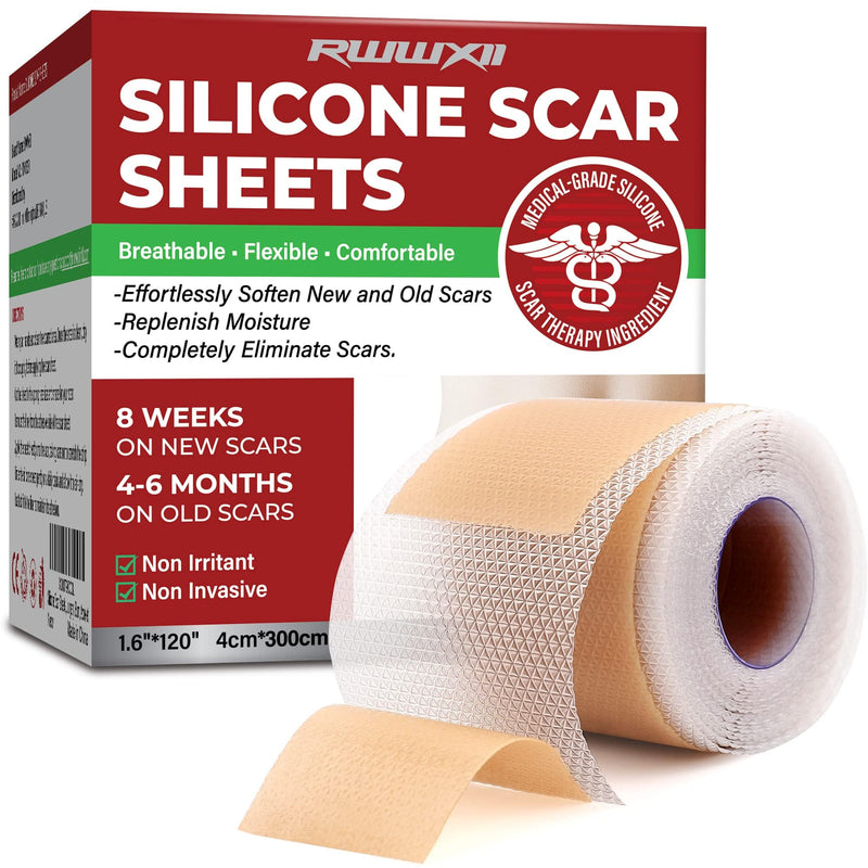[Australia] - Silicone Scar Sheets - Silicone Scar Tape (1.6"x 120" Roll-3M) - keloid bump removal - Reusable And Effective Scar Removal Strips - Silicone Tape for Scars, Keloid, C-Section, Acne et 