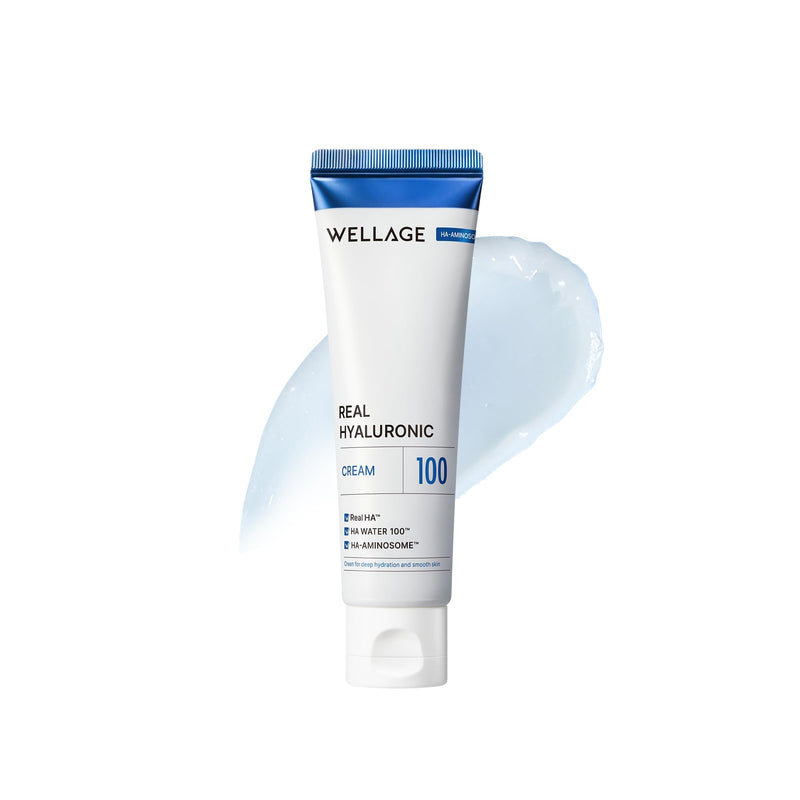 WELLAGE Real Hyaluronic Cream 100, Pure Hyaluronic Acid Korean Face Moisturizer with Ceramide Panthenol Squalane Vitamin B5 Niacinamide - Hydrating face moisturizer, Hypoallergenic, 1.69oz. | Hyaluronic Acid, Panthenol, Deep Hydration, Moisturization, ...