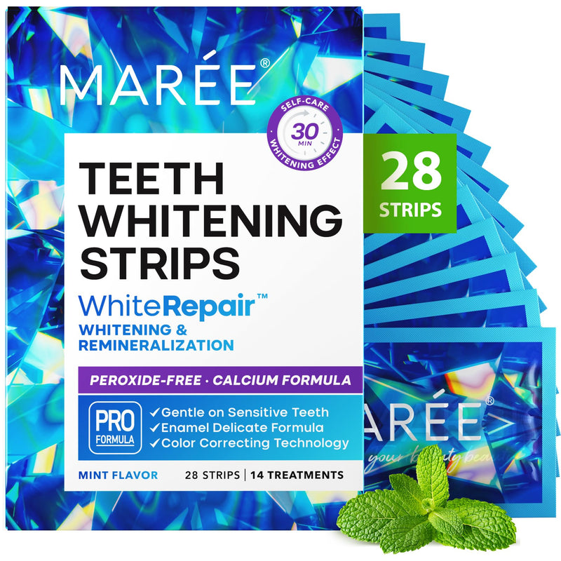 [Australia] - MAREE Teeth Whitening Strips with Mint Flavor - Comfortable for Sensitive Teeth - Calcium Formula for Gentle Dental Care & Fresh Breath - Pack of 28 1 Count (Pack of 28) 