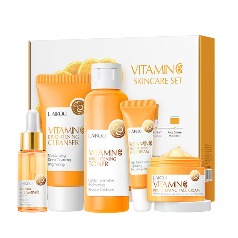 Skincare Gift Set for Teenage Girls, Vitamin C Skin Care Set - 5 Piece Daily Routine Beauty Skin Care Travel Kit, Gentle Skin Cleaning & Care With Cleanser, Toner, Face Serum, Eye Cream, Cream