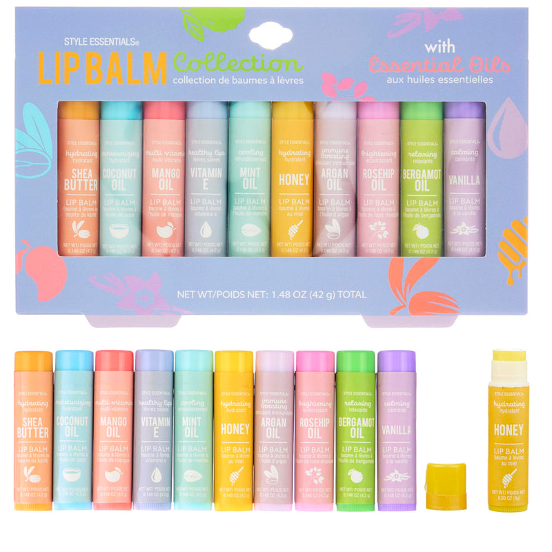 10pc Lip Balm Collection with Essential Oils - Hydrating Lip-Great Gift | Hydrating Lip Balms Infused w/Natural Healing Essential Oils - Vitamin Enriched Lip Balm Set