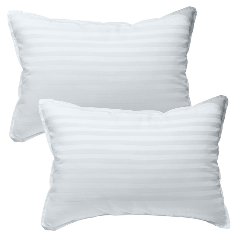 [Australia] - kinder Fluff Toddler Pillow (2X) 14x20in Small Sateen Stripe Pillow 300T Cotton & Down Alternative Fill for Children above 4 14x20in (Pack of 2) White With Sateen Stripes 