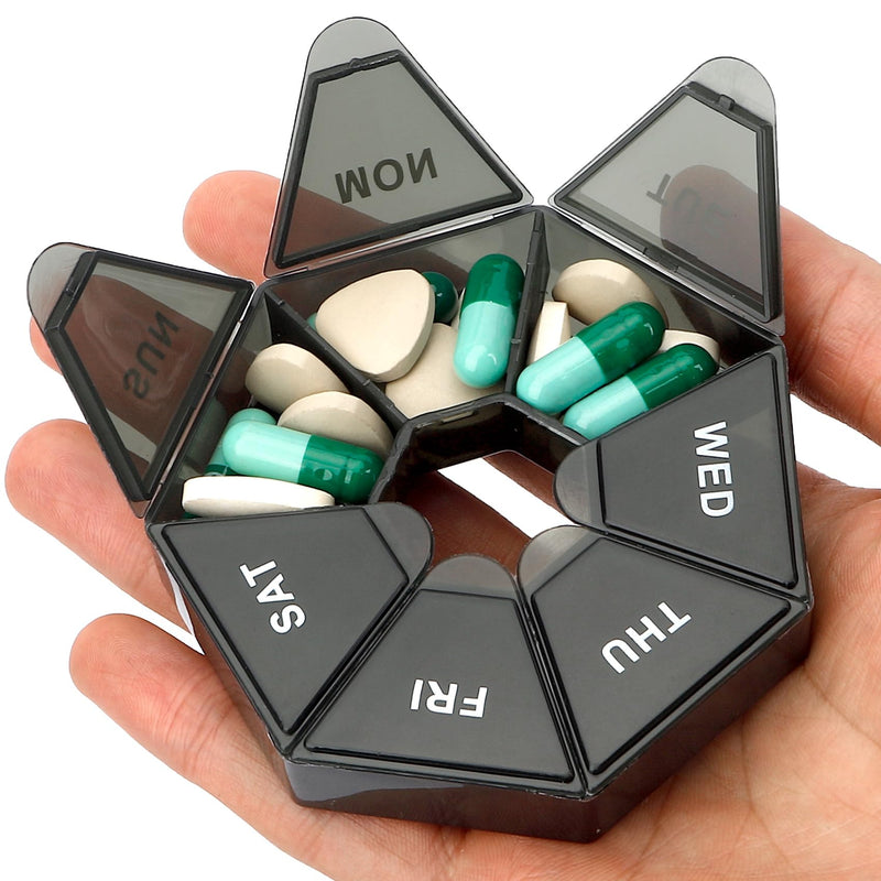 [Australia] - Pill Organizer, Pill Box, Small Pill Case, Medicine Pill Organizer 1 Time a Day, Weekly Pill Organizer, Pill Container, Pill holder, Daily Pill Organizer Travel Pill Organizer 7 Day (Black) Black 