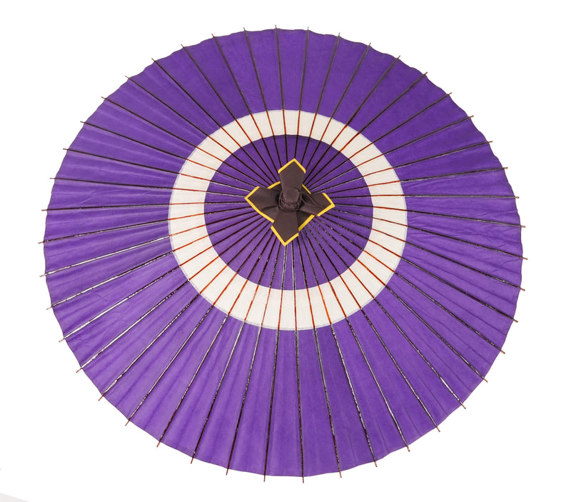 Asian Home Rainproof Handmade Japanese Oiled Paper Umbrella Parasol Half Openable 29.5inch purple&white
