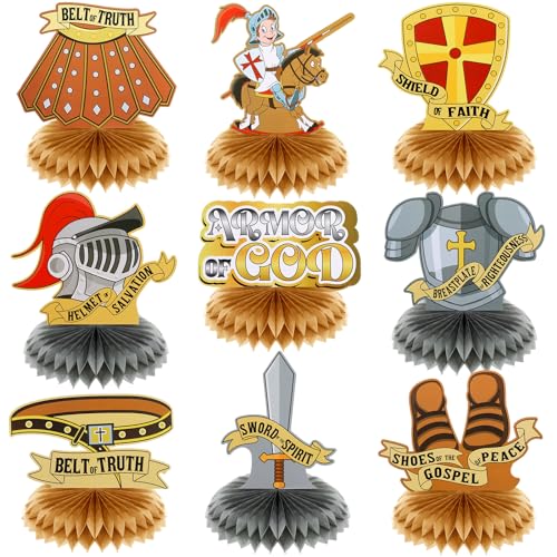 Jetec 9 Pcs Armor of God Honeycomb Centerpieces, Religious Party Decoration