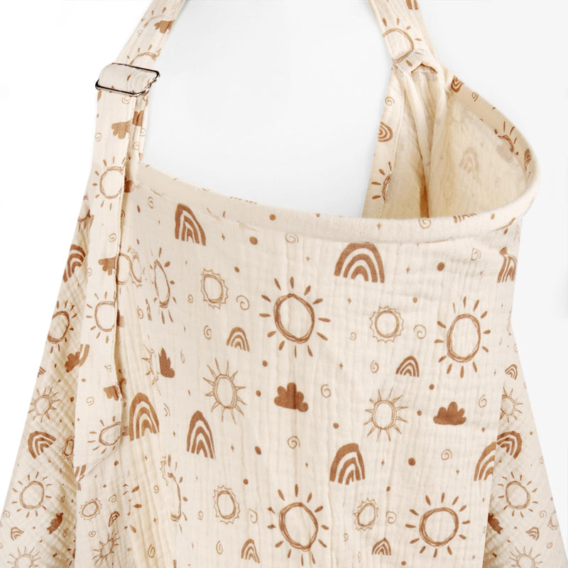 [Australia] - MEXXI Muslin Nursing Covers for Breastfeeding, Breastfeeding Cover with Arch Neckline,100% Cotton Breathable and Lightweight Privacy Nursing Apron 43 * 30 Inch (Beige) Beige 