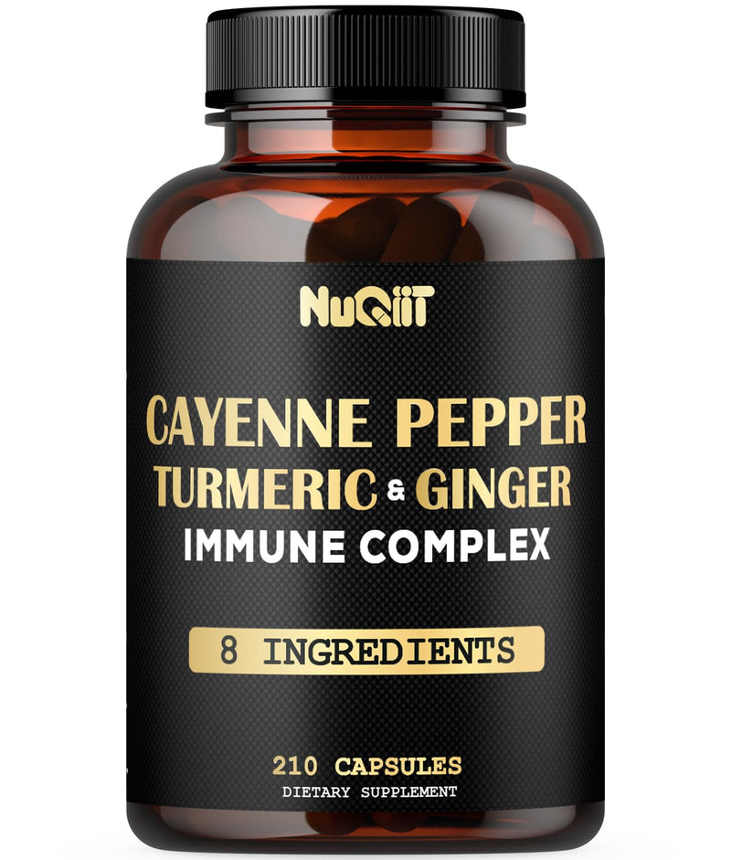 [Australia] - 210 Pills - Cayenne Pepper Capsules Organic with Turmeric, Ginger, Immune Support Complex as Elderberry, Echinacea, Garlic Bulb - Digestion, Heart Health & Body Management 