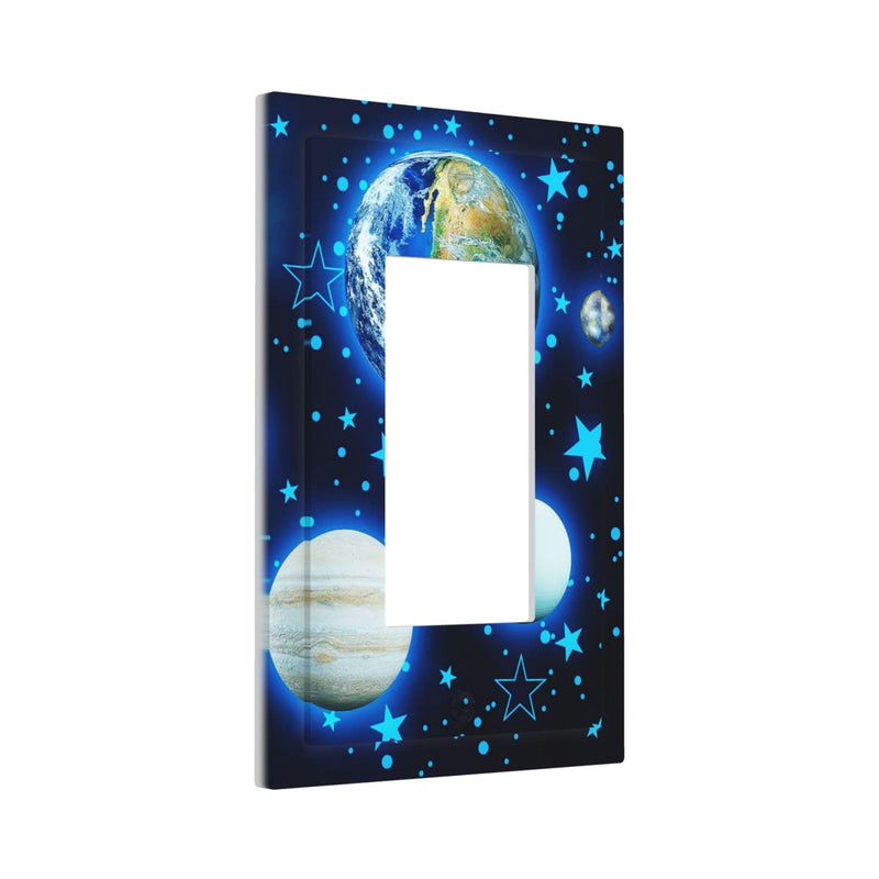 [Australia] - Stars Planet 1 Gang Light Switch Cover Blue Solar Decorative Wall Plate Single Rocker System Glow GFCI Switchplate Electrical Faceplate for Home Nursery Decor 1-Gang Rocker /5 x 3 IN Stars Solar System Planets 
