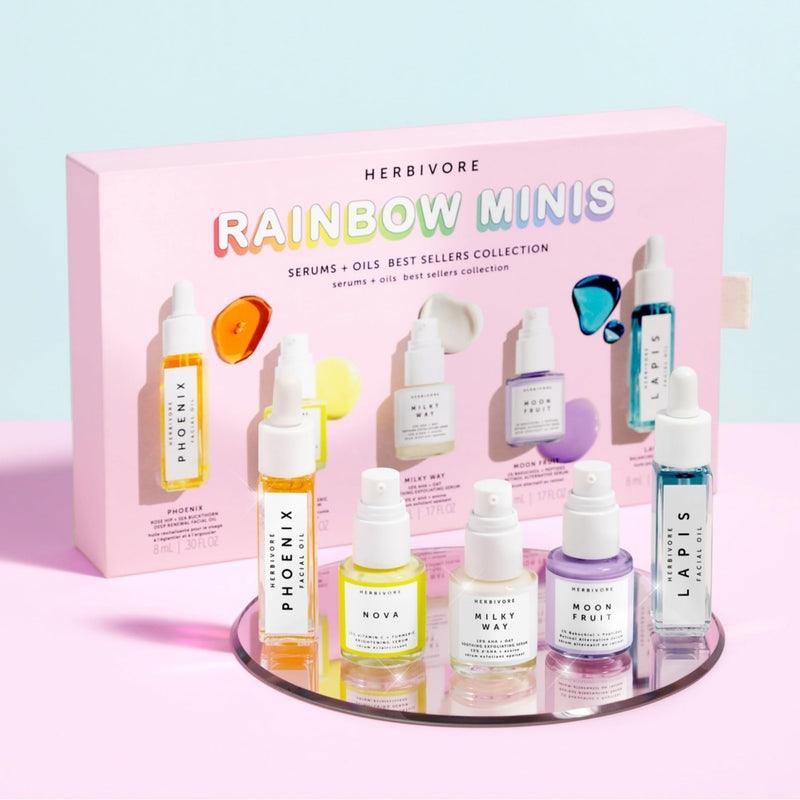 HERBIVORE Rainbow Minis Set | Face Serums + Oils Best Sellers Collection | Includes 5 mini serums & face oils. Targets dryness, dullness, texture, uneven tone and fine lines for a glow routine