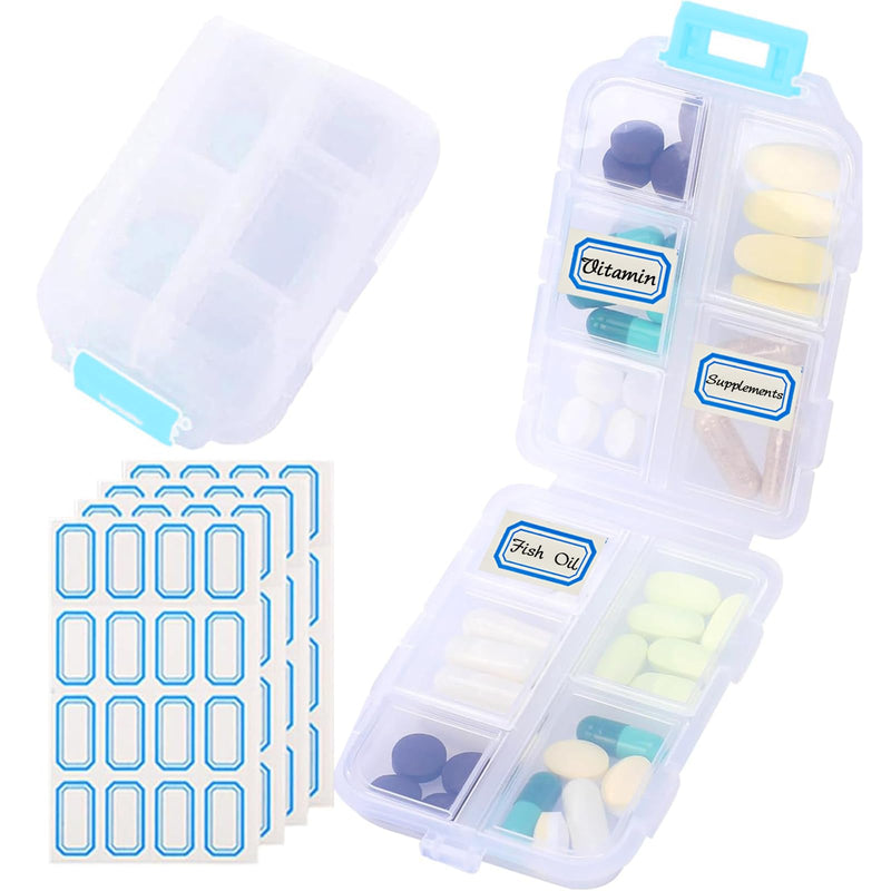 Travel Pill Organizer Portable Pocket Pill Case Small Pill Box for Purse Medicine Organizer Have 10 Compartments Storage Vitamin Fish Oil by INVODA (1PCS White+Lables) 1pcs White