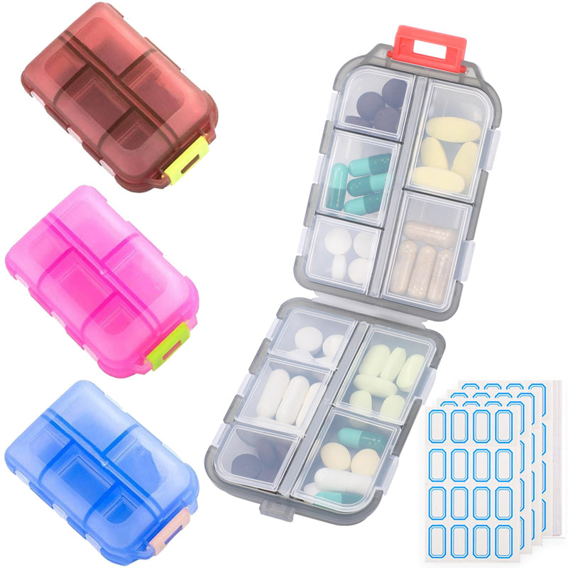 4PCS Travel Pill Organizer Portable Pocket Pill Case Small Pill Box for Purse Medicine Organizer Have 10 Compartments Storage Vitamin Fish Oil by INVODA (4 Pack+Lables) 4 Pack+lables