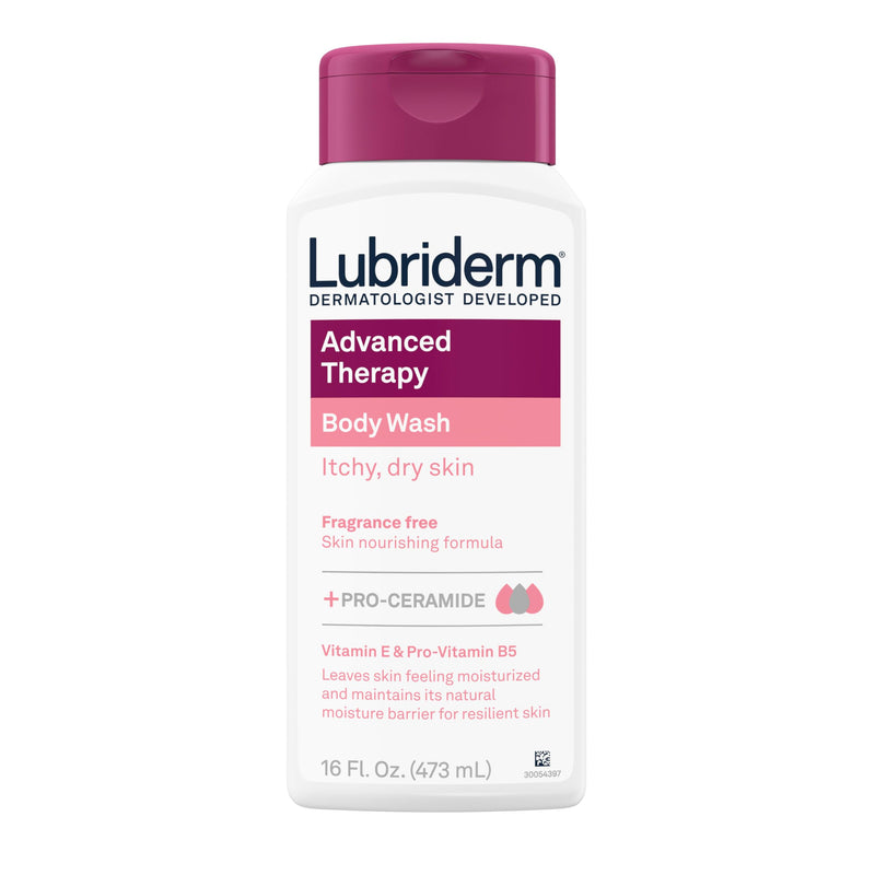 Lubriderm Advanced Therapy Unscented Body Wash, Vitamin E, 16 fl. Oz | Pro-Ceramide, Vitamin E & Pro-Vitamin B5, Gently Cleanses Itchy Dry Skin, Fragrance Free, Hypoallergenic Therapy Body Wash