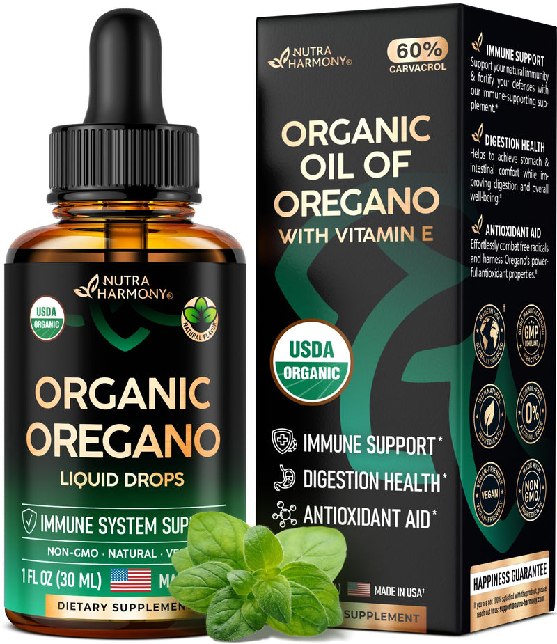 [Australia] - USDA Organic Oil of Oregano - Liquid Drops with Vitamin E - Made in USA - Supplement for Immune Support, Digestion Health & Antioxidant - Non-GMO, Natural, Vegan - As Pills, Capsules, Softgels 1 fl oz 