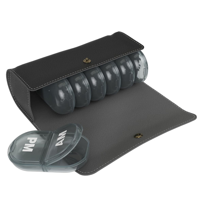 Ezy Dose Pop-Out Daily 7-Day AM/PM Pill Organizer, Black with Black Case | Travel Medicine Planner, Vitamin Organizer, Pop-Out Compartments, BPA Free