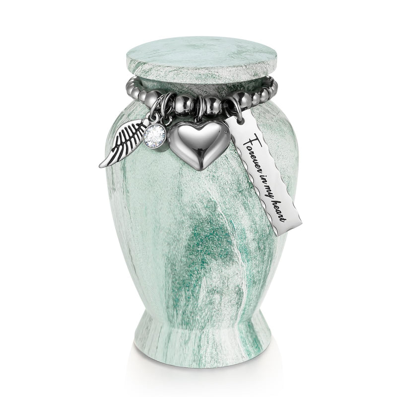 [Australia] - Dletay Small Urns for Human Ashes 2.85 Inch Mini Cremation Urns for Mom Dad Aluminum Mini Urns for Ashes-Lake Green Different Chains Lake Green B 