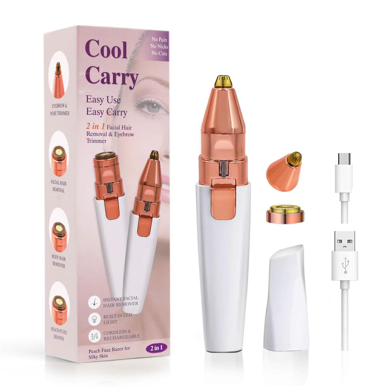 [Australia] - Facial Hair Removal for Women & Eyebrow Trimmer 2 in 1, Electric Shaver&Portable Peach Fuzz Hair Razor,Rechargeable Remover for Pubic Lips Face Ear Hair,Body Hands, Chin Beard with Light 
