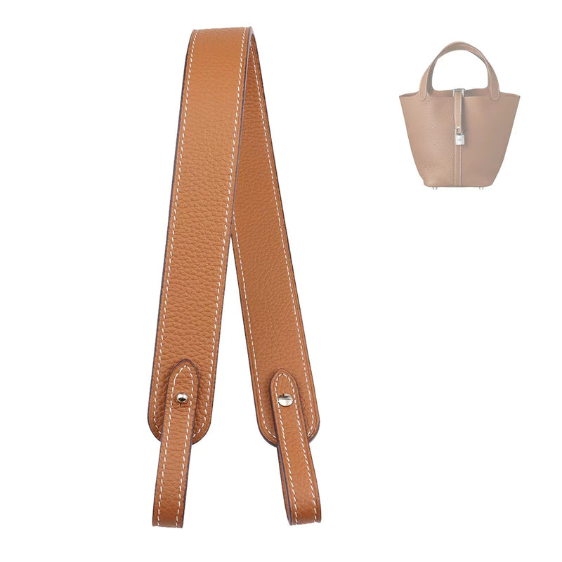 Genuine Leather Purse Strap for Picotin/Lindy/Evelyne Bags Togo Leather Shoulder Straps Replacement for Handbag Gold Brown-silver Hardware