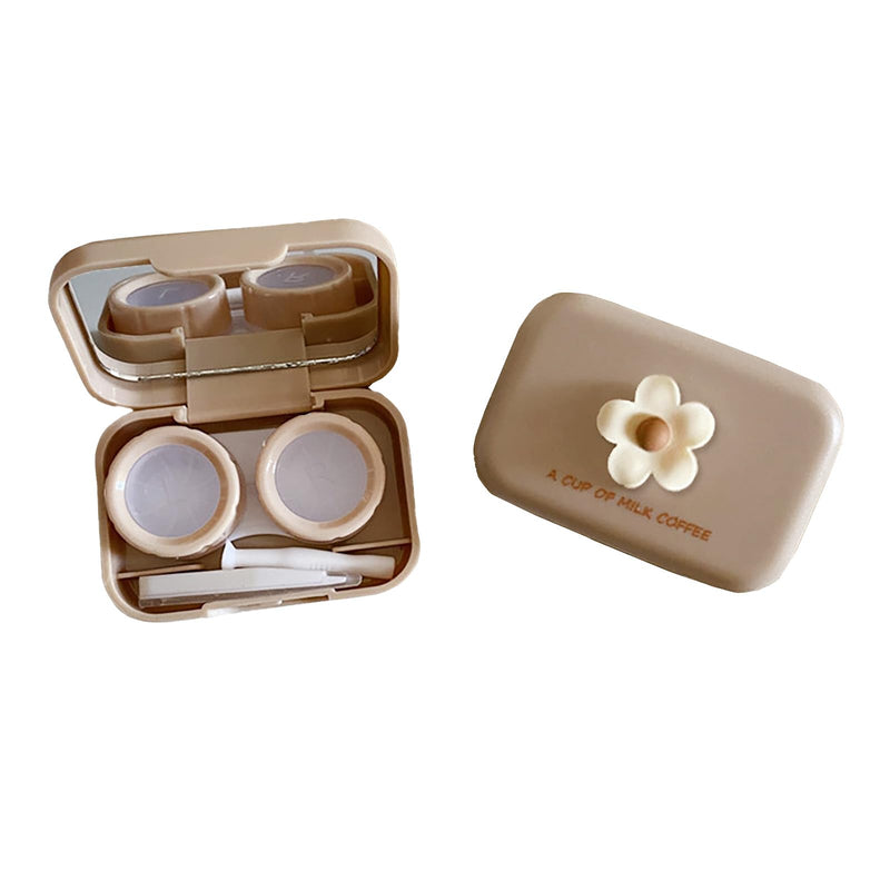 [Australia] - 2 Pack Mini Contact Lens Cases, Portable Contacts Lens Box Travel Kit with Mirror, Tweezers, Remover Tool Stick, Cute Flower Eye Contact Case Container Holder Storage Box for Daily Outdoor Brown 