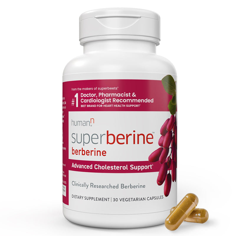 [Australia] - humanN SuperBerine Berberine Supplement - Cholesterol & Metabolic Clinically Researched Support - High Absorbency, Concentrated Dose Formula with Olive Leaf Extract - 30 Capsules 