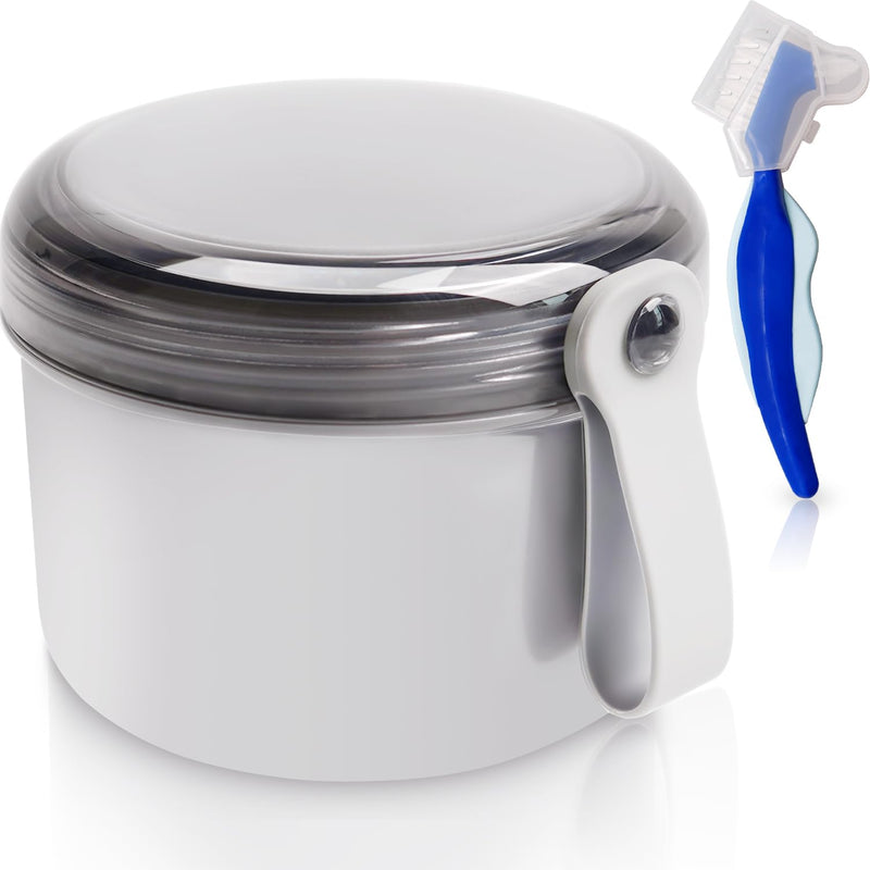 [Australia] - Denture Case with Denture Brush, No Leak Denture Bath Box, Denture Travel Case, Denture Cup with Basket for Soaking Dentures (grey) grey 