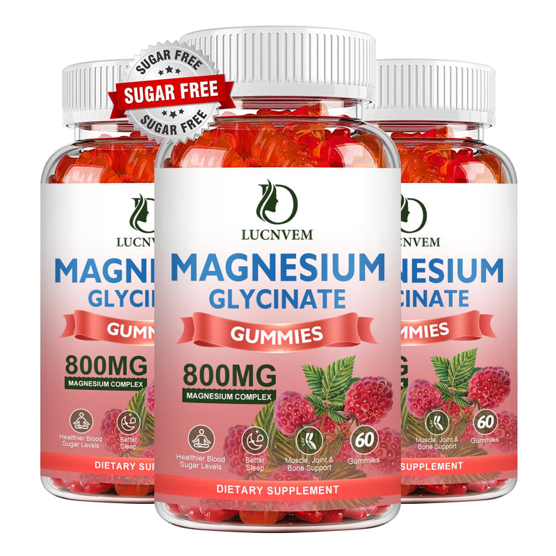Sugar Free Magnesium Glycinate Gummies, 500mg Magnesium Glycinate with 200mg Magnesium Malate, Taurate, Oxide, COQ10, Vitamin B6 and D3, Relaxation, Calm Mood, 60 Raspberry Gummies(3 Pack) 60 Count (Pack of 3)