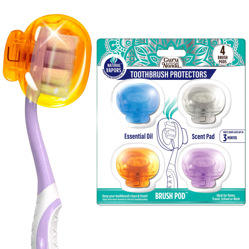 [Australia] - GuruNanda Brush Pods - Toothbrush Cover for Manual & Electric Toothbrush, Keeps Toothbrush Fresh & Clean, Travel Accessories with Natural Essential Oil Vapors, 4 Pack Pack of 4 