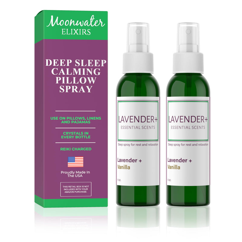 Lavender Sleep Spray for Pillows, Linens & Pajamas – Natural Calming Lavender & Vanilla Aromatherapy Mist with Amethyst & Reiki Energy. Deep Sleep + Bedtime Relaxation for Adults & Kids. 4 Ounce (2) Vanilla (2 Pack)