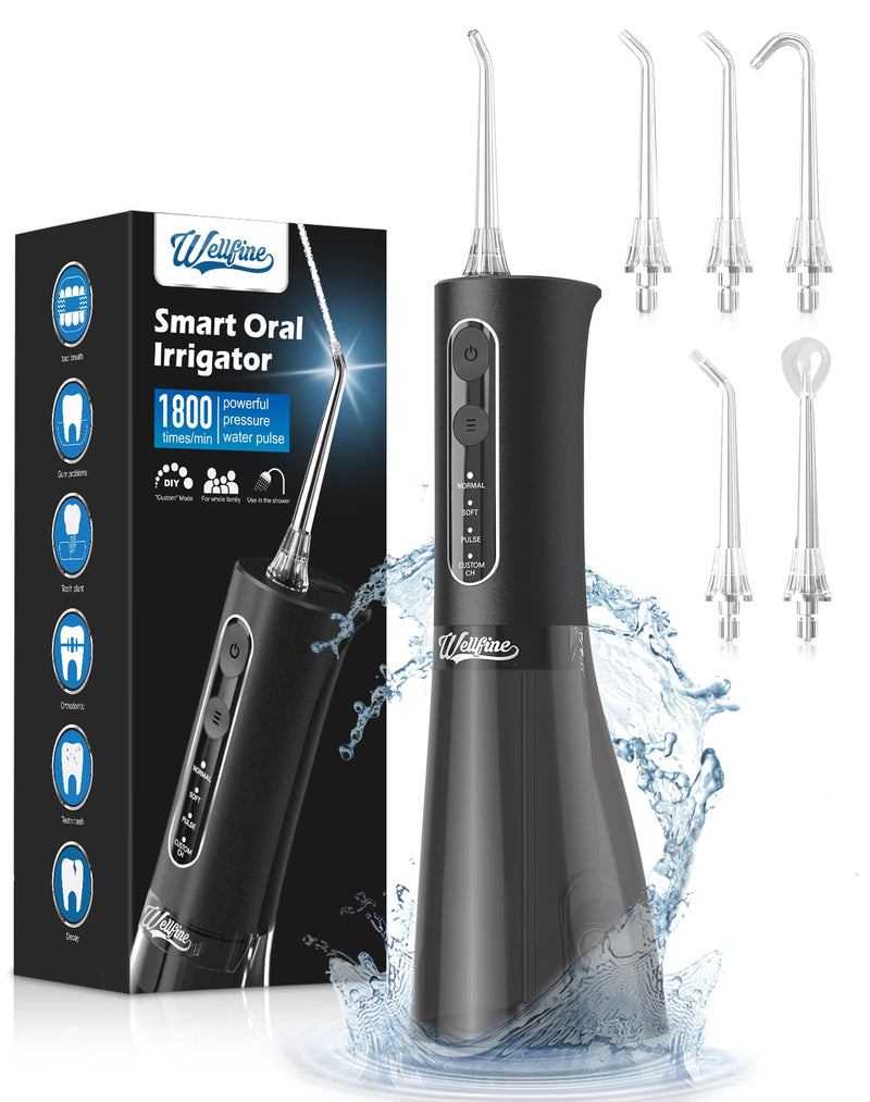 [Australia] - Water Dental Flosser Teeth Pick - 4 Modes Cordless Oral Irrigator 300ML Portable and Rechargeable IPX7 Waterproof Powerful Battery Life Water Dental Piks for Cleaning for Home Travel Black 