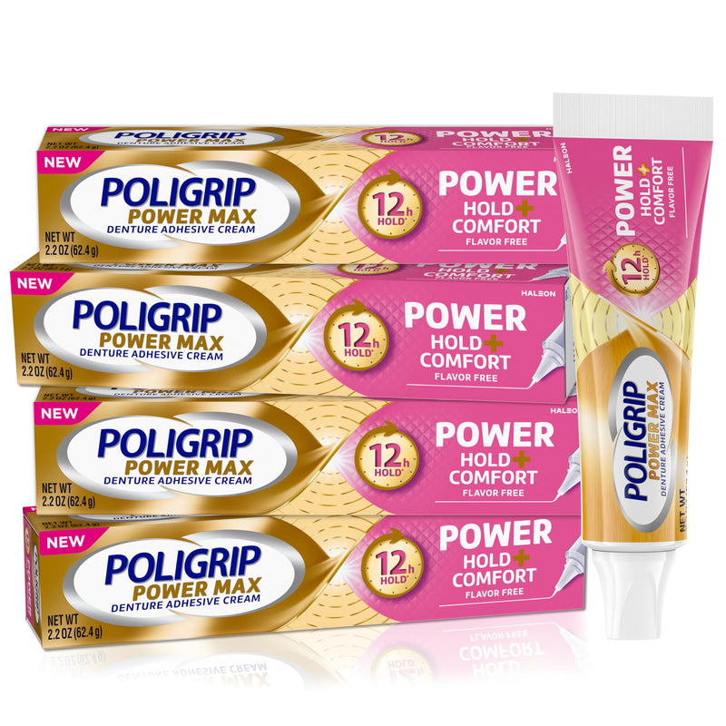 [Australia] - Poligrip Denture Adhesive, Power Max Hold Plus Comfort Denture Adhesive Cream, 2.2 Ounces (Pack of 4) 