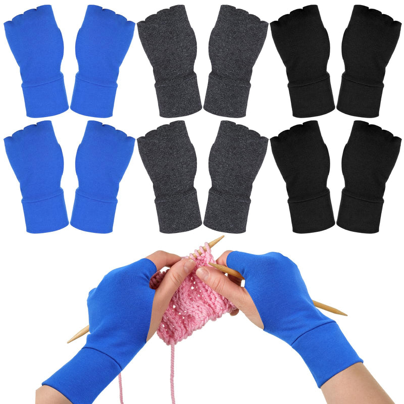 6 Pairs Crochet Stress Relief Gloves for Pain Fingerless Arthritis Compression Lightweight Hand Gloves with Finger Holes for Women Men Crocheting Craft Sewing