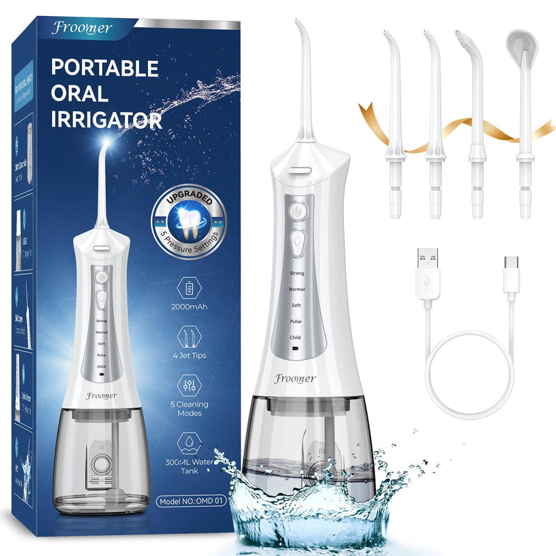 [Australia] - Water Flosser for Teeth Cordless, 300ML Powerful Water Teeth Cleaner Pick Rechargeable Oral Irrigator, 5 Modes Water Dental Flosser Teeth Pick for Teeth Cleaning,Home Use Travel Friendly (White) White 